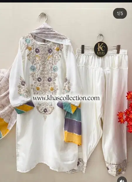 Khas 130 A Nad B Fandy Satin Beads Work Farshi Salwar Kameez